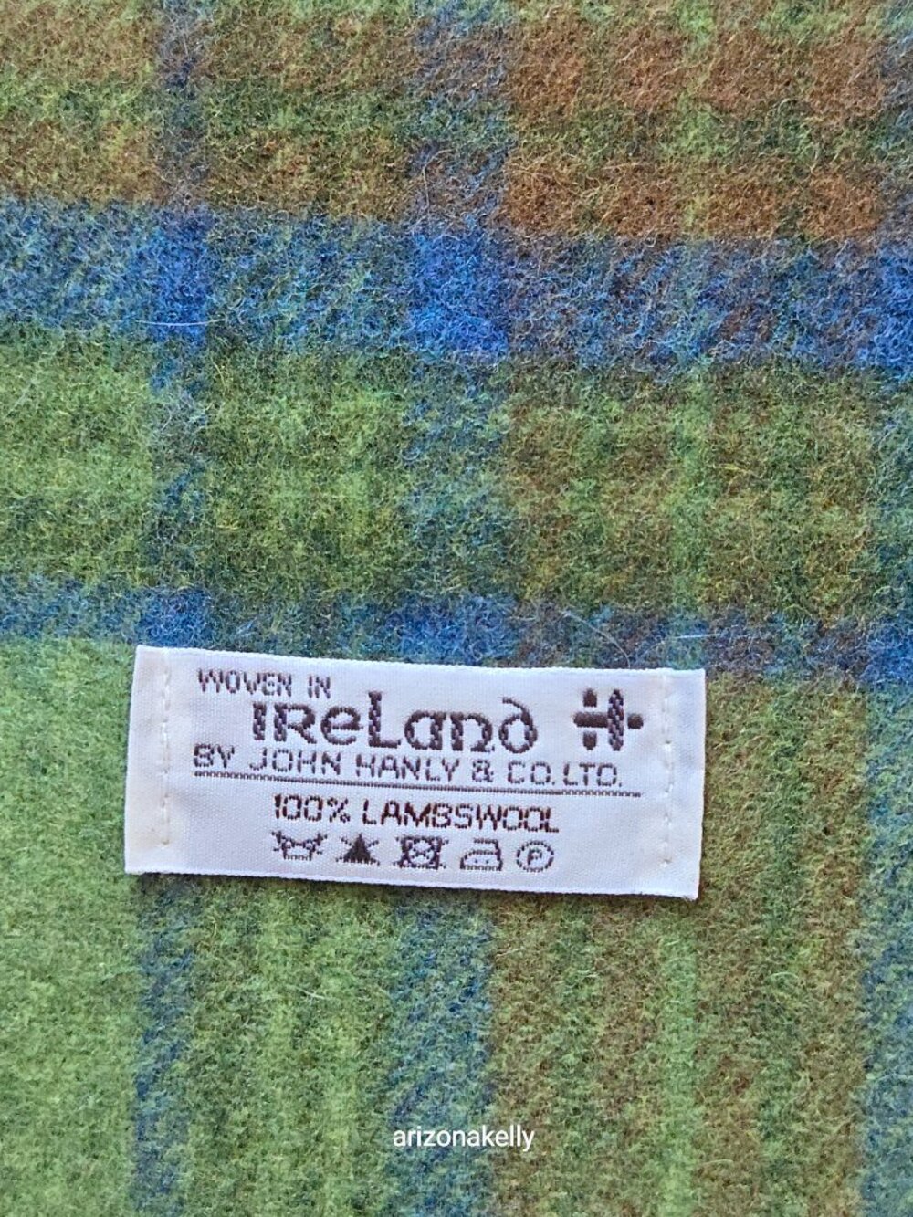 NWOT Lambswool Scarf John Hanly Ireland Plaid Wool Green Blue Brown - Picture 5 of 10